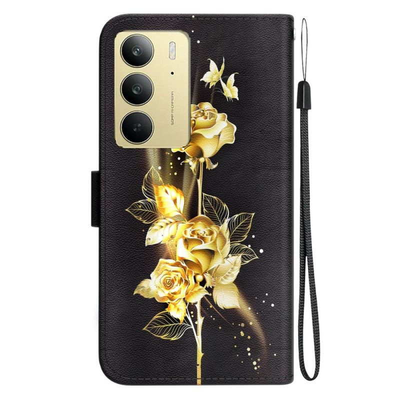 Etui Folio Do Realme C75 Złote I Różowe Motyle