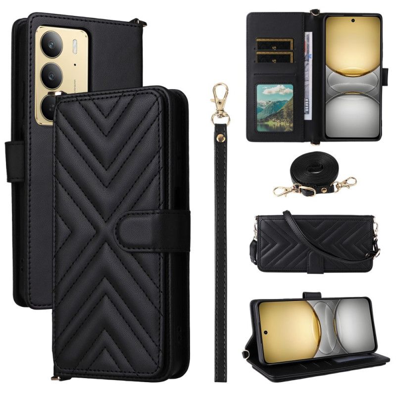 Etui Folio Realme C75 Lustrzany Design Z Paskiem I Paskiem Na Ramię