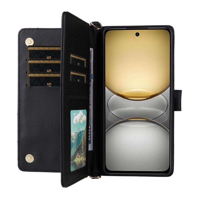 Etui Folio Realme C75 Lustrzany Design Z Paskiem I Paskiem Na Ramię