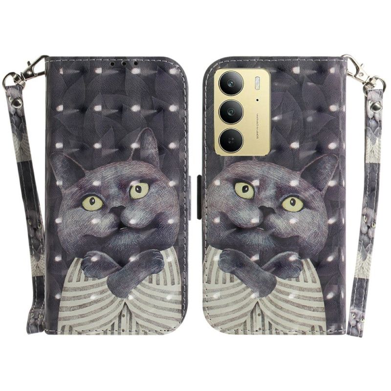 Etui Folio Realme C75 Szary Kot Smycz