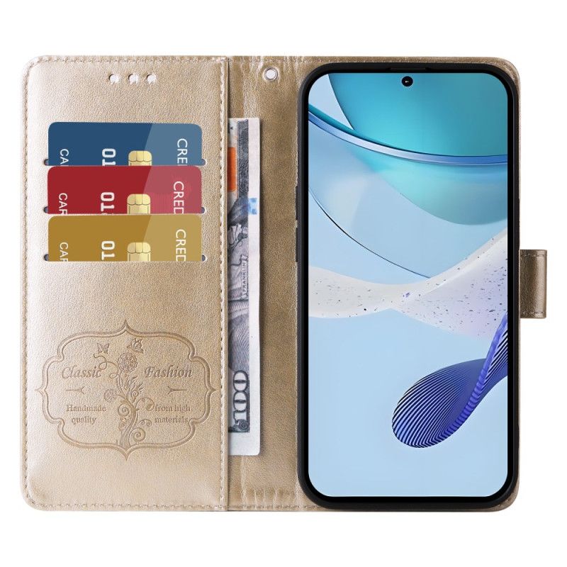 Skórzany Futerał Realme C75 Etui Na Telefon Motyle I Kwiaty