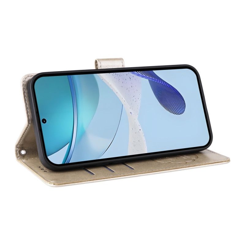 Skórzany Futerał Realme C75 Etui Na Telefon Motyle I Kwiaty