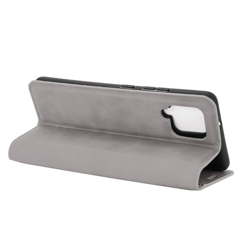 Flip Kotelot Samsung Galaxy A42 5G Szary Czarny Efekt Miękkiej Skóry Etui Ochronne