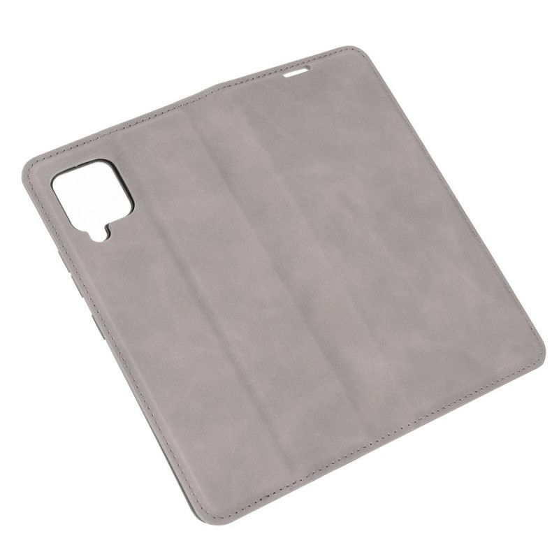 Flip Kotelot Samsung Galaxy A42 5G Szary Czarny Efekt Miękkiej Skóry Etui Ochronne