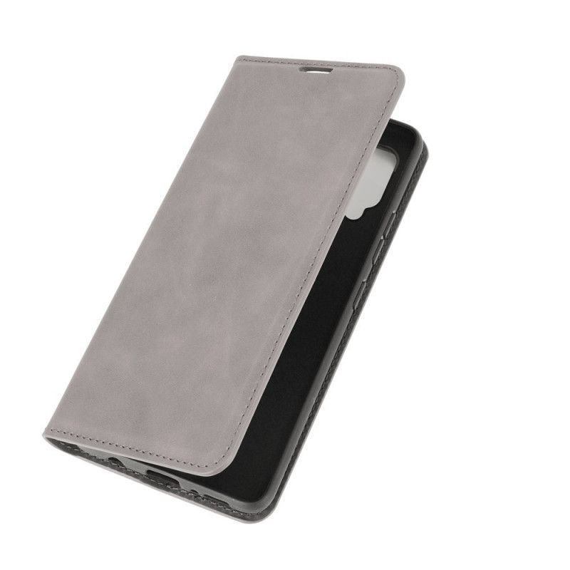 Flip Kotelot Samsung Galaxy A42 5G Szary Czarny Efekt Miękkiej Skóry Etui Ochronne