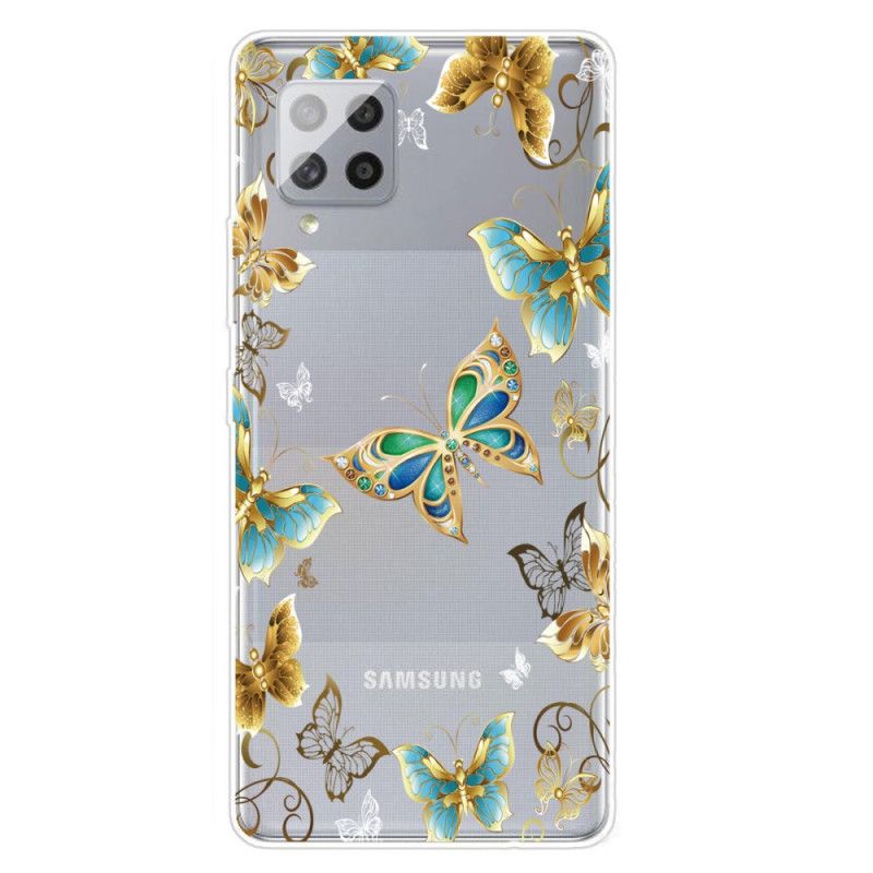 Futerały Samsung Galaxy A42 5G Złoty Ciemnoniebieski Projektowanie Motyli