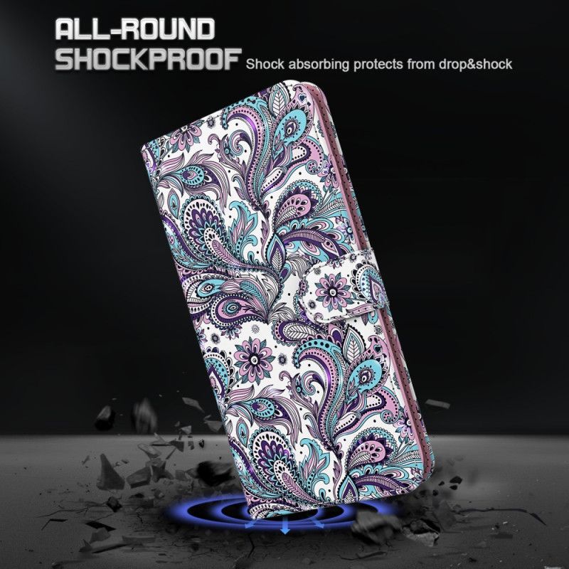 Skórzany Futerał Google Pixel 8 Pro Etui Na Telefon Wzór Paisley Z Paskiem