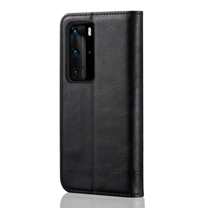 Flip Kotelot Huawei P40 Pro Plus Czerwony Czarny Szwy Z Efektem Skóry Etui Ochronne