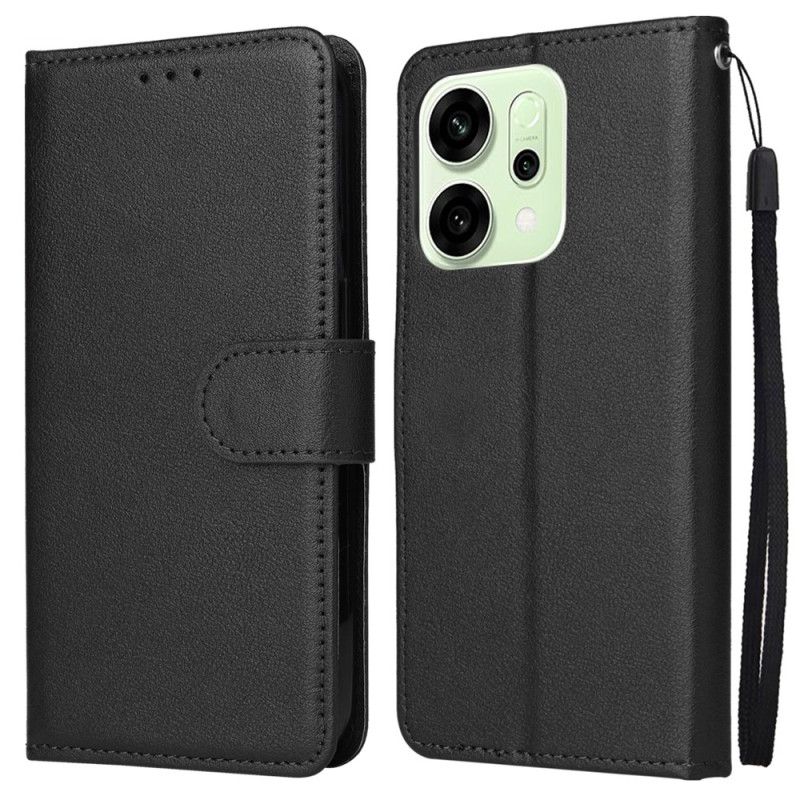 Etui Folio Do Oppo Reno 14 5g Gładki Efekt Skóry Z Paskiem