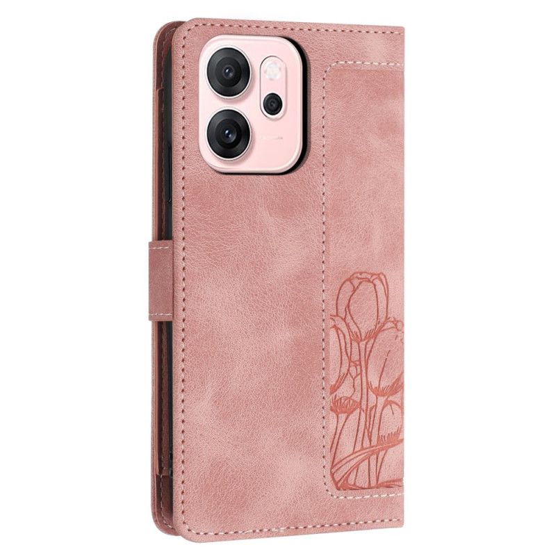 Etui Folio Do Oppo Reno 14 5g Kwiatowy Efekt Zamszu