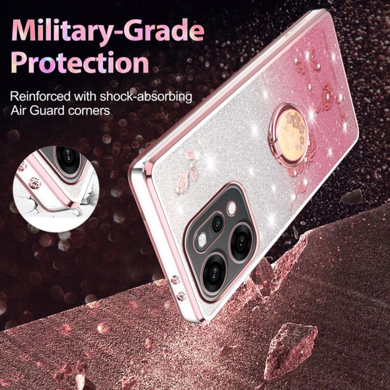 Etui Oppo Reno 14 5g Kwiaty I Cyrkonie Z Uchwytem Na Pierścionek