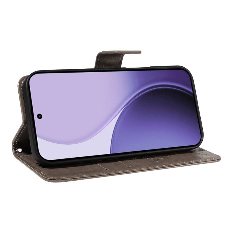 Skórzany Futerał Oppo Reno 14 5g Etui Na Telefon Drzewo I Kot