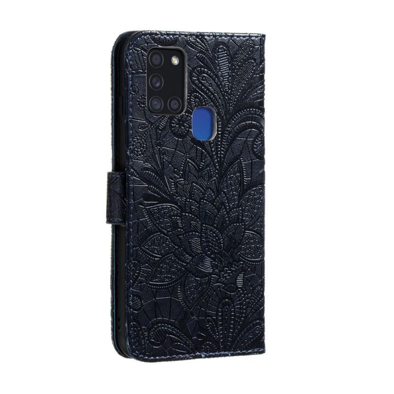 Etui Folio Samsung Galaxy A21s Granatowy Czerwony Plemienne Stringi W Kwiaty Etui Ochronne