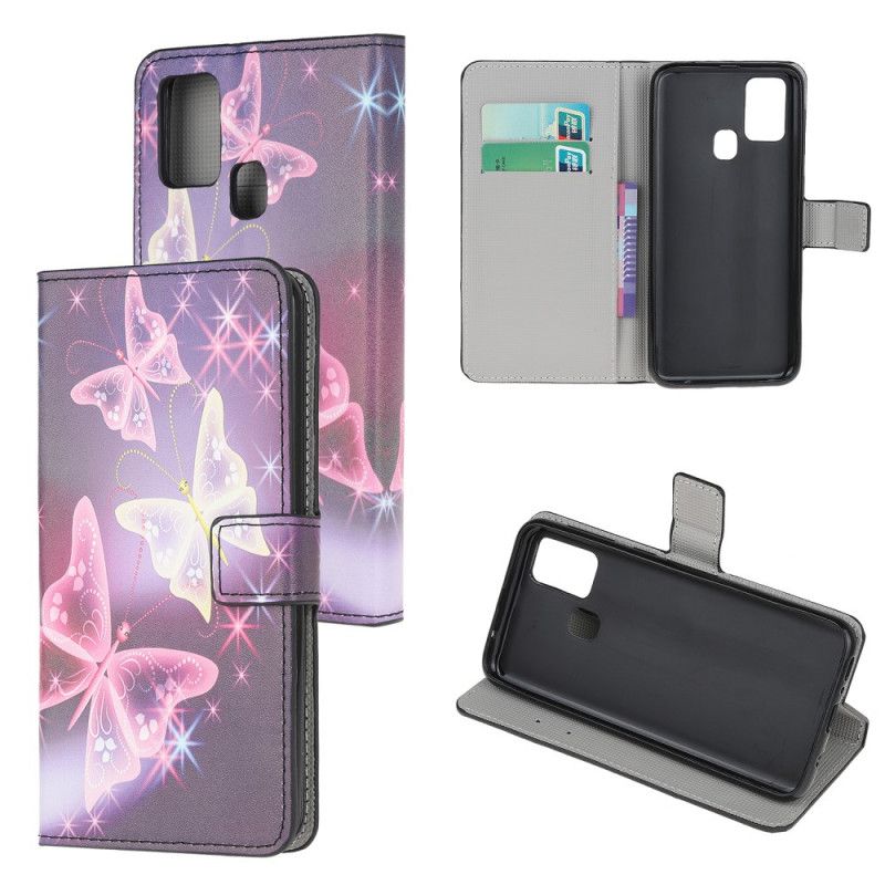 Etui Folio Samsung Galaxy A21s Neonowe Motyle