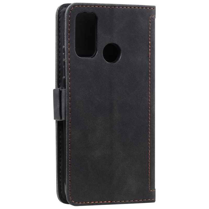 Etui Folio Samsung Galaxy A21s Szary Czarny Dwukolorowa Imitacja Skóry Ze Wzmocnionymi Konturami Etui Ochronne