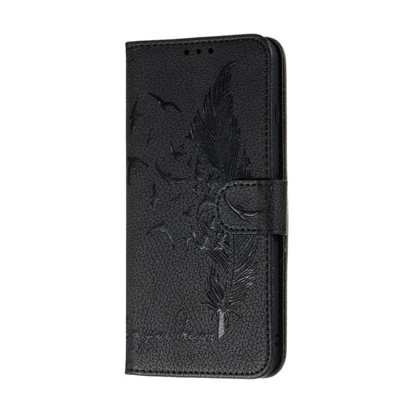 Etui Folio Samsung Galaxy A21s Szary Czarny Żyj Swoim Marzeniem Imitacja Skóry Etui Ochronne
