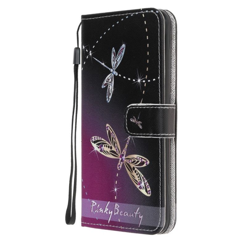 Skórzany Futerał Samsung Galaxy A21s Etui na Telefon Ważki Ze Stringami