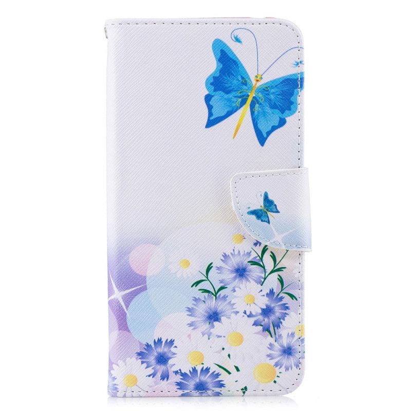 Etui Folio Xiaomi Pocophone F1 Purpurowy Malowane Motyle I Kwiaty