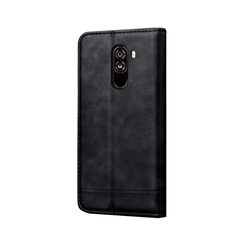 Flip Kotelot Xiaomi Pocophone F1 Czerwony Czarny Efekt Szytej Skóry