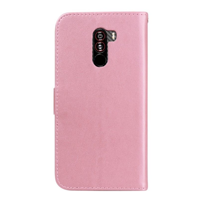 Skórzany Futerał Xiaomi Pocophone F1 Cyjan Różowy Etui na Telefon Róża Leśna