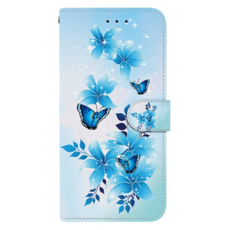 Etui Folio Do Samsung Galaxy S26 Niebieskie Motyle I Kwiaty