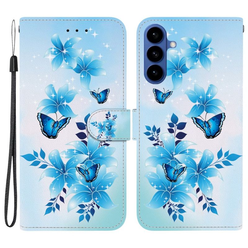 Etui Folio Do Samsung Galaxy S26 Niebieskie Motyle I Kwiaty