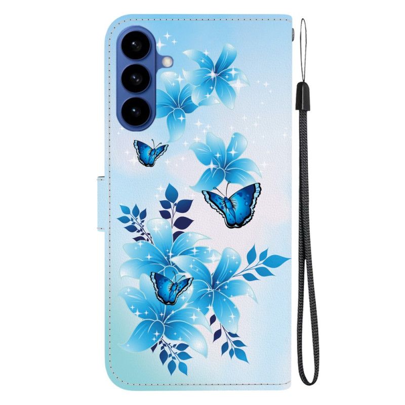 Etui Folio Do Samsung Galaxy S26 Niebieskie Motyle I Kwiaty