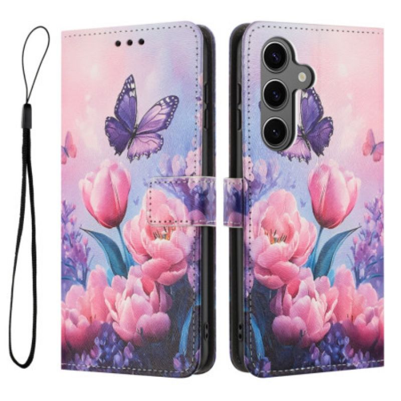 Etui Folio Samsung Galaxy S26 Motyl I Różowe Kwiaty Etui Ochronne