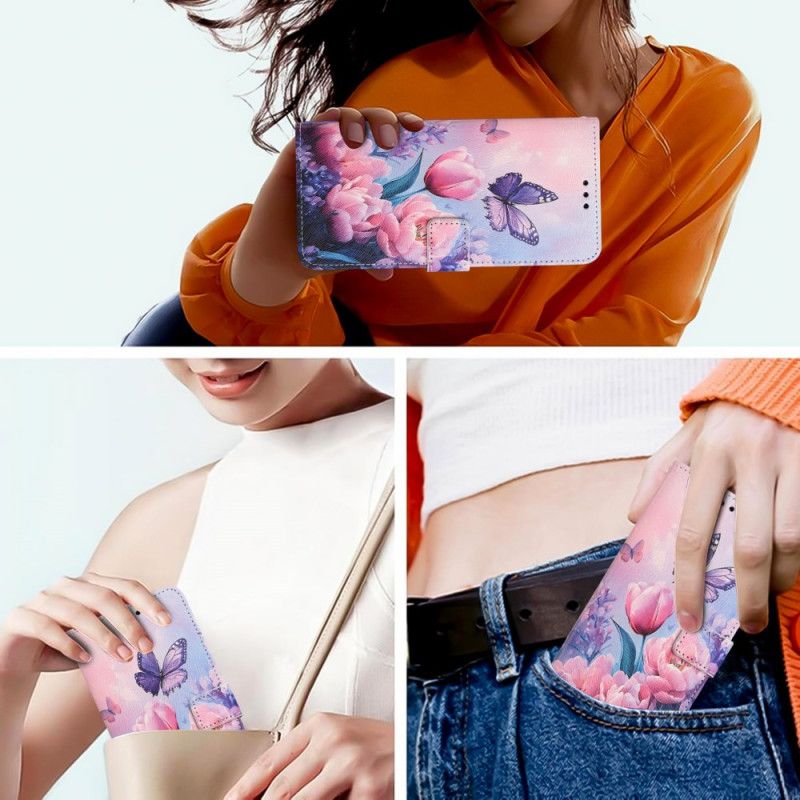 Etui Folio Samsung Galaxy S26 Motyl I Różowe Kwiaty Etui Ochronne