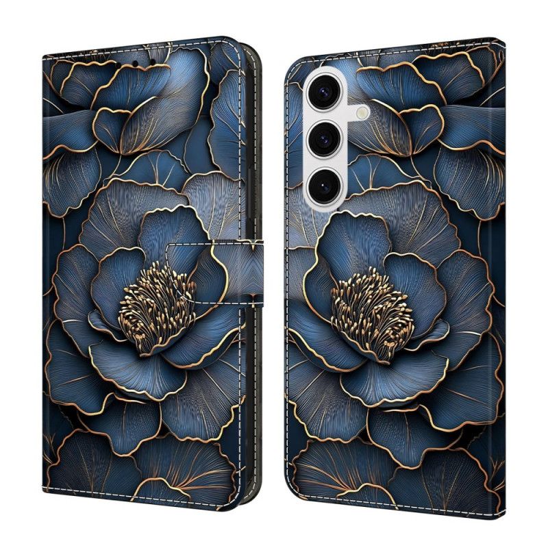 Etui Folio Samsung Galaxy S26 Niebiesko-złota Piwonia Etui Ochronne