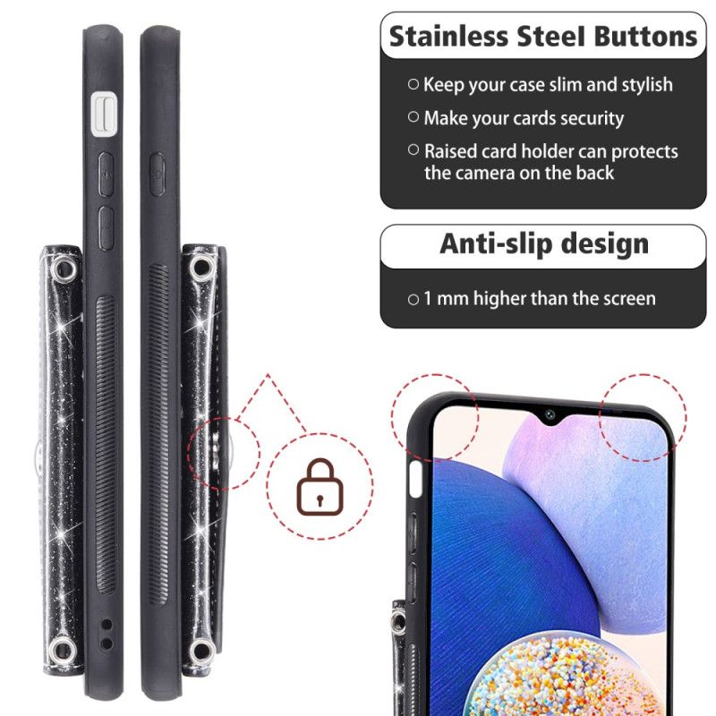 Futerały Samsung Galaxy S26 Etui Na Telefon Brokatowy Uchwyt Na Karty I Pasek Na Ramię