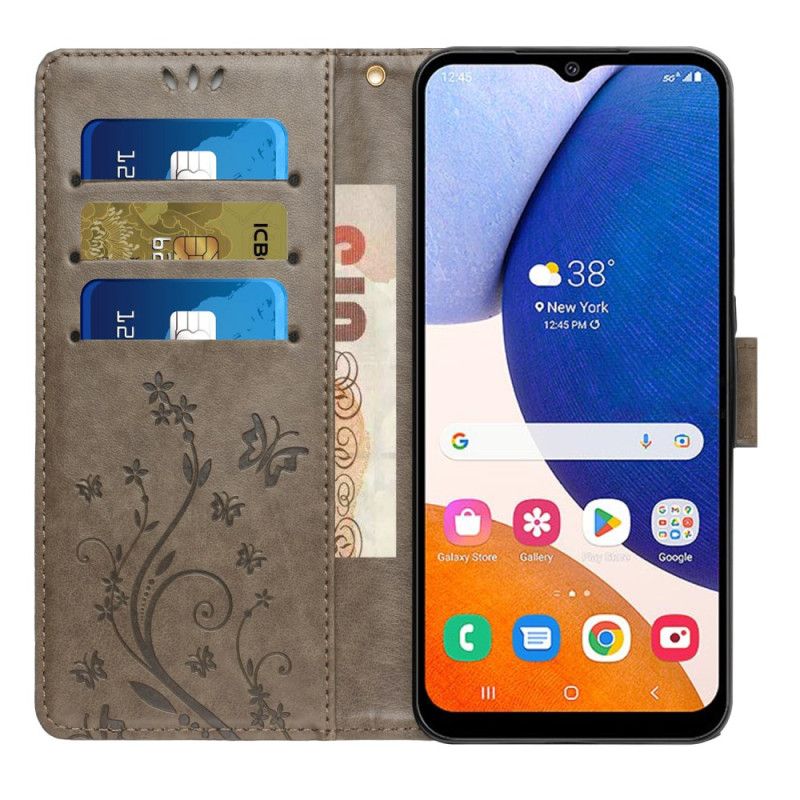 Skórzany Futerał Samsung Galaxy S26 Etui Na Telefon Motyl I Kwiaty