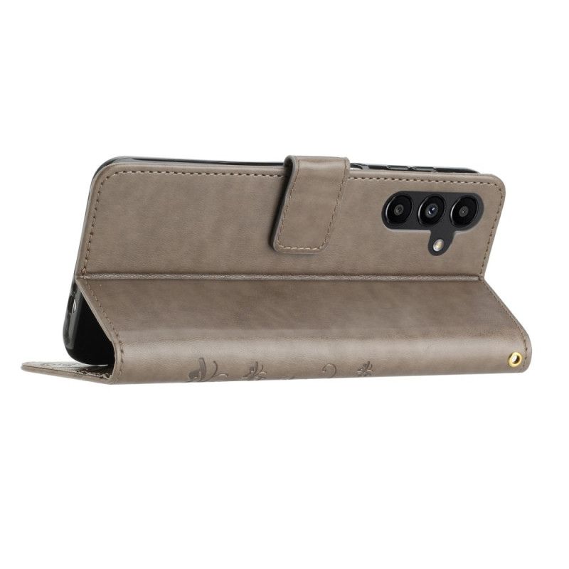 Skórzany Futerał Samsung Galaxy S26 Etui Na Telefon Motyl I Kwiaty