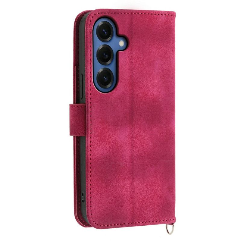 Skórzany Futerał Samsung Galaxy S26 Etui Na Telefon Wzór Z Kwiatowym Zamszem I Paskami