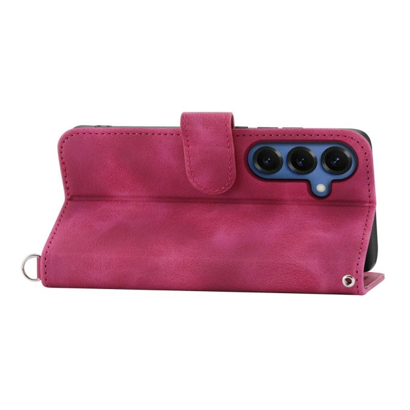 Skórzany Futerał Samsung Galaxy S26 Etui Na Telefon Wzór Z Kwiatowym Zamszem I Paskami