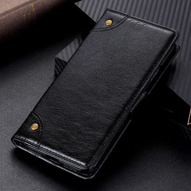 Etui Folio Xiaomi Mi 10 Lite Czerwony Czarny Efekt Antycznej Skóry Nappa