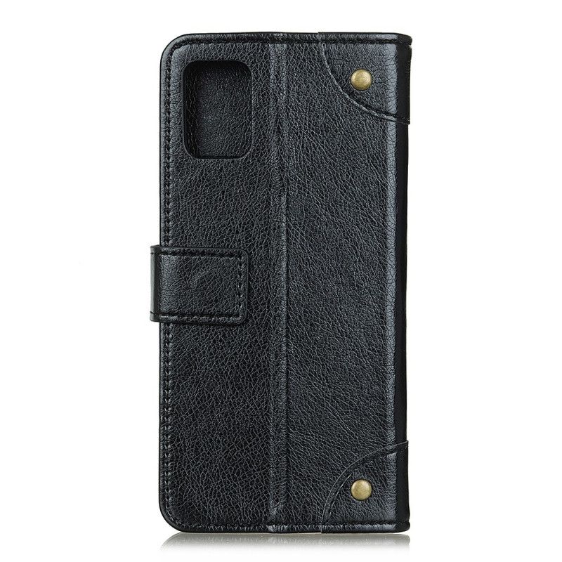 Etui Folio Xiaomi Mi 10 Lite Czerwony Czarny Efekt Antycznej Skóry Nappa
