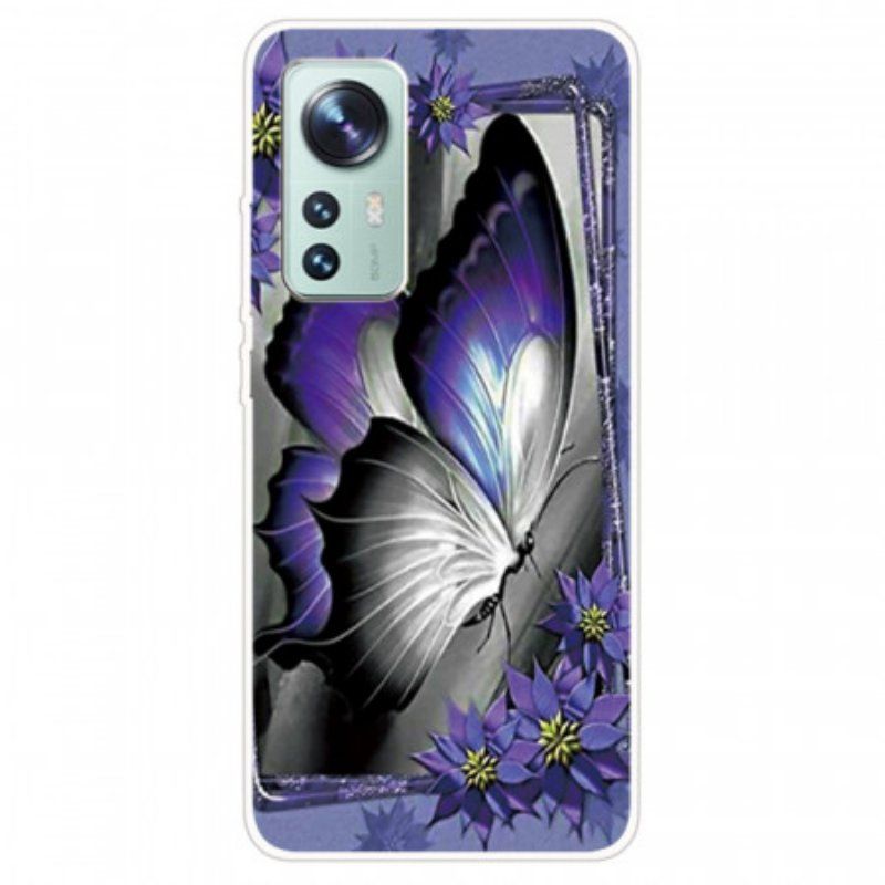 Etui do Xiaomi 12 / 12X Fioletowy Silikonowy Motyl