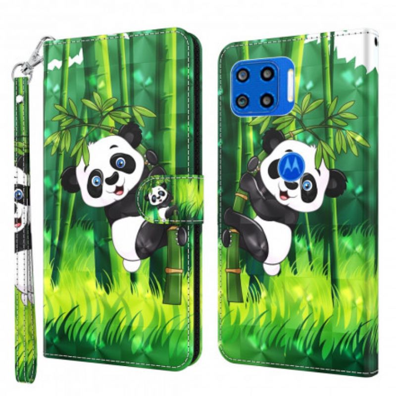 Skórzany Futerał Moto G 5g Plus Etui Na Telefon Panda I Bambus