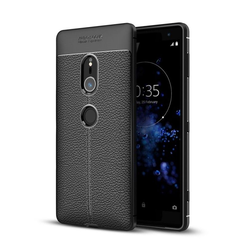 Etui Sony Xperia XZ2 Szary Czarny Efekt Skóry Z Podwójną Linią Liczi