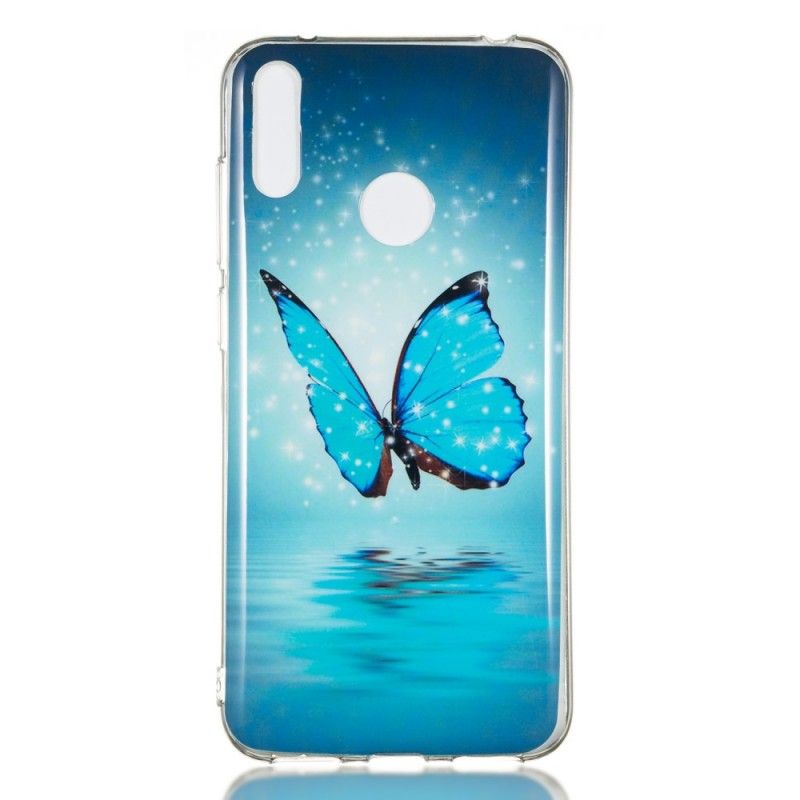 Etui Huawei Y7 2019 Fluorescencyjny Niebieski Motyl Etui Ochronne