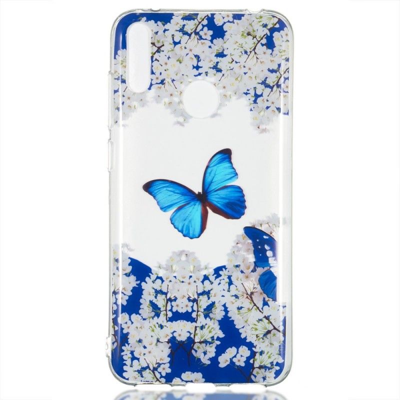 Etui Huawei Y7 2019 Niebieski Motyl I Zimowe Kwiaty Etui Ochronne