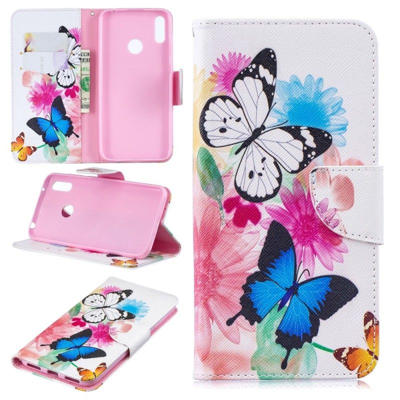 Obudowa Huawei Y7 2019 Jasnoniebieski Malowane Motyle I Kwiaty
