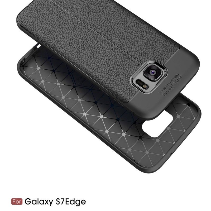 Etui Samsung Galaxy S7 Edge Czerwony Czarny Efekt Skóry Z Podwójną Linią Liczi Etui Ochronne