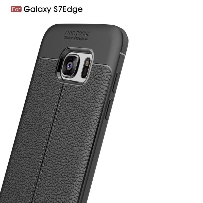 Etui Samsung Galaxy S7 Edge Czerwony Czarny Efekt Skóry Z Podwójną Linią Liczi Etui Ochronne