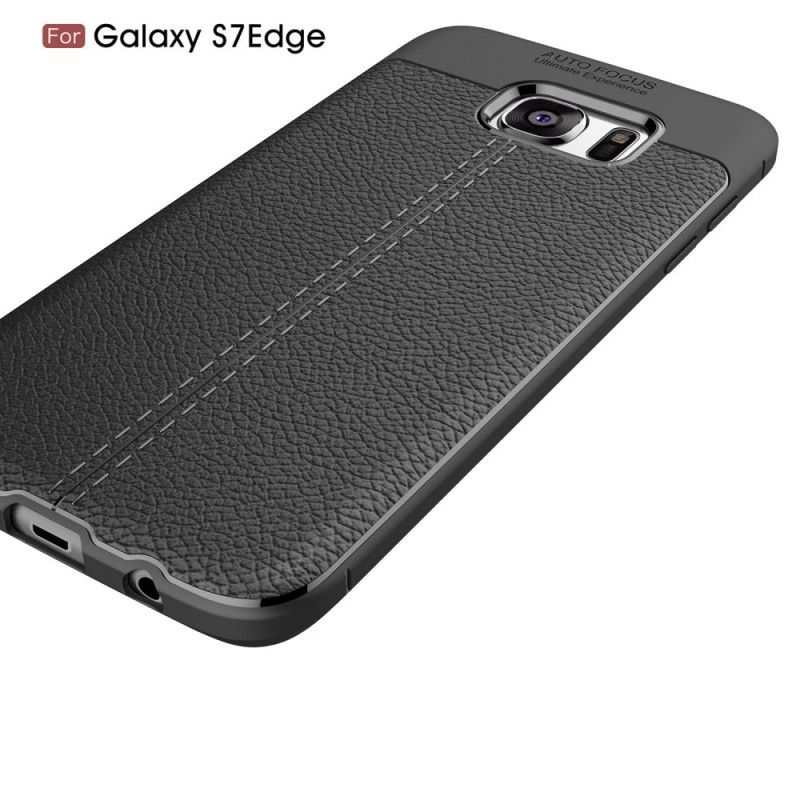 Etui Samsung Galaxy S7 Edge Czerwony Czarny Efekt Skóry Z Podwójną Linią Liczi Etui Ochronne