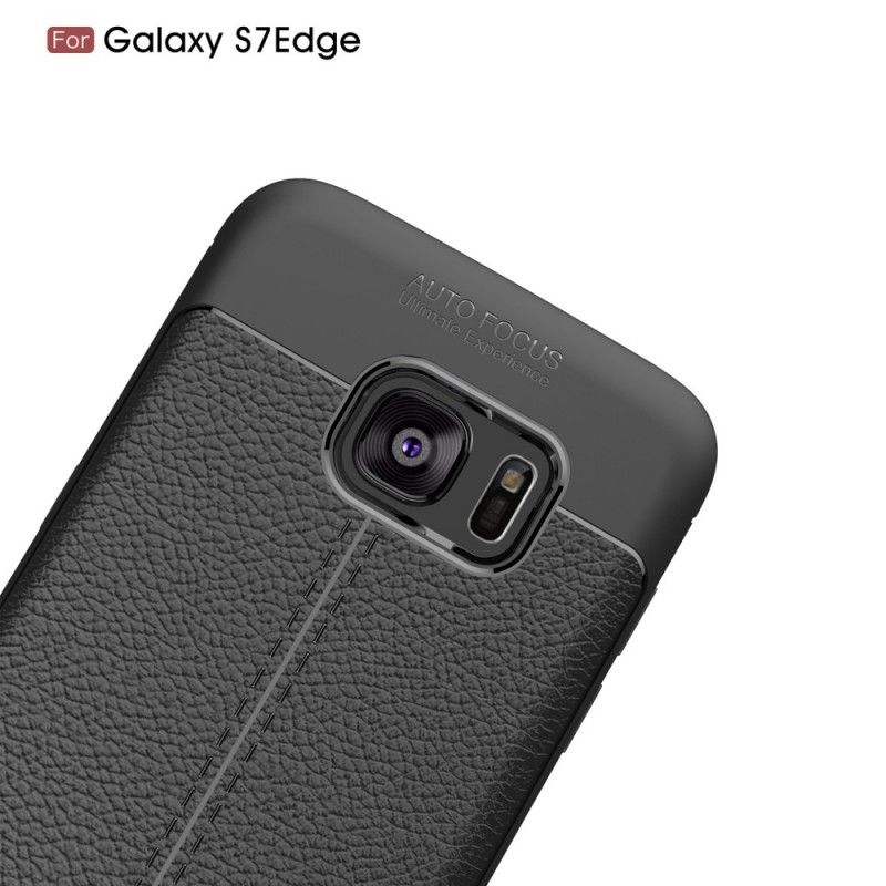 Etui Samsung Galaxy S7 Edge Czerwony Czarny Efekt Skóry Z Podwójną Linią Liczi Etui Ochronne