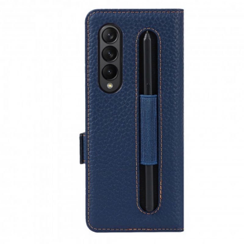 Etui Folio Do Samsung Galaxy Z Fold 3 5g Oryginalna Skóra Litchi