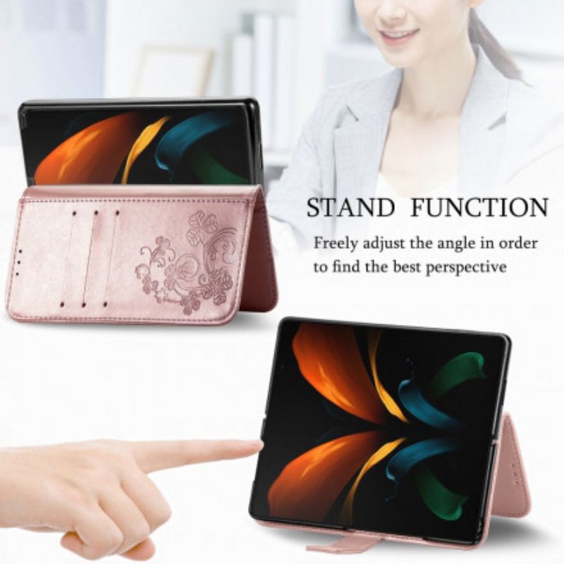 Etui Folio Samsung Galaxy Z Fold 3 5g Kwiaty Z Paskiem Etui Ochronne