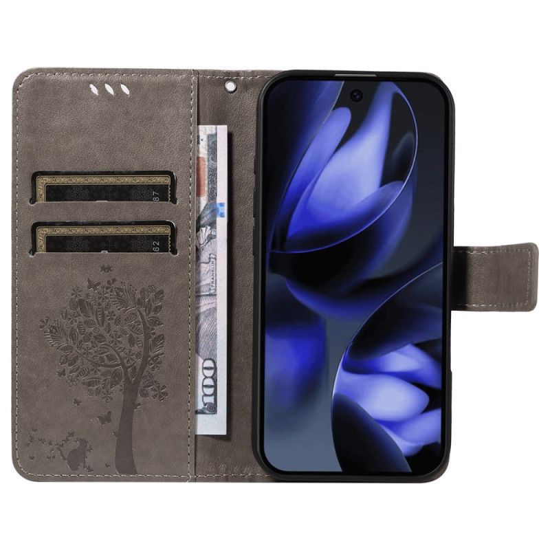 Skórzany Futerał Google Pixel 10 / 10 Pro Etui Na Telefon Drzewo I Kot